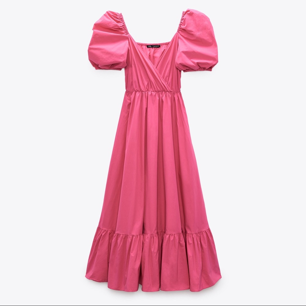 ZARA Puff Sleeves Midi Dress